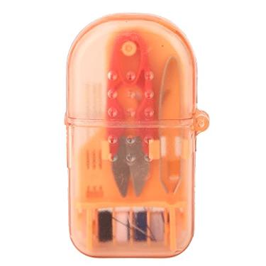 Imagem de Requintado portátil mini macaron cor caixa de ferramentas de costura de plástico conjunto de tesouras de linha de agulha kit de costura completo para iniciantes em viagens em casa (Laranja)