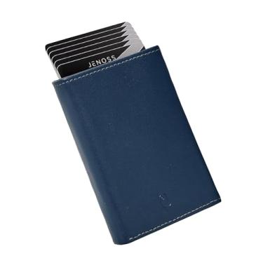 Imagem de Carteira inteligente Taurus para homens: couro de flor integral, feita à mão, capa pop up de metal deslizante, suporte fino com bloqueio de RFID, minimalista, compacta - organizadores de 9 a 12