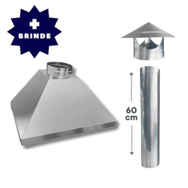 Imagem de Coifa de Parede Kit Completo 80x60cm Galvanizado Duto Chapéu 20cm Chur