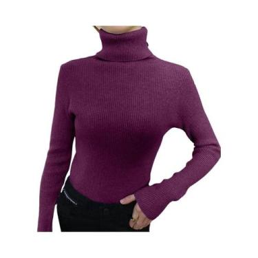 Imagem de Suéter Feminino De Gola Alta Em Cashmere Macio, Pulôver Básico De Tric