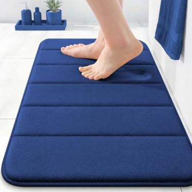 Imagem de OLANLY Tapete de banho listrado de espuma viscoelástica 61 x 40 cm, tapetes de banheiro absorventes super macios, secagem rápida, tapetes de chuveiro laváveis na máquina, tapete de banho, acessórios