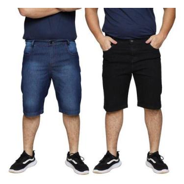 Imagem de Kit 2 Bermudas Jeans Masculina Tradicional Slim Premium Algodão Lycra 