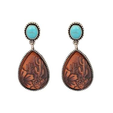 Imagem de RofYof Brincos ocidentais femininos boho vintage oval turquesa brincos pendentes roupas de concerto country joias presente, Small, Metal, Sem pedra preciosa