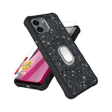 Imagem de Capa compatível com BLU G35 [com protetor de tela de vidro temperado][anel espelhado] [glitter em pó] para BLU G35 capa de telefone de couro