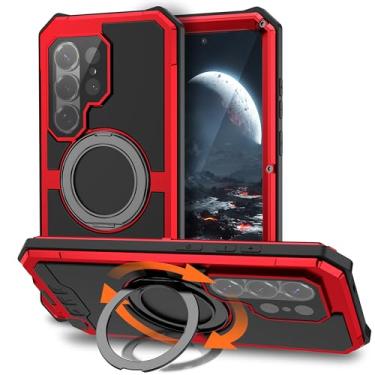 Imagem de Tiwikunx Compatível com Samsung Galaxy S26 Ultra Metal, Capa rígida de alumínio ao ar livre Gorilla Glass à prova de choque militar resistente com protetor de tela (vermelho)