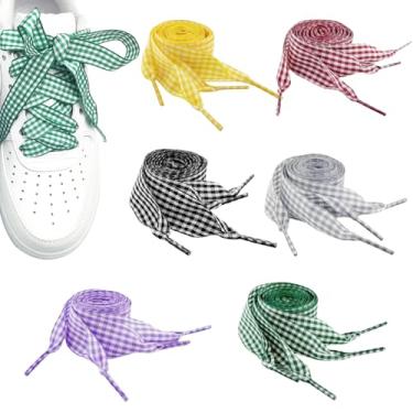 Imagem de Nexolia 6 pares de cadarços de fita de cetim quadriculado largos cadarços xadrez para tênis, sapatos sociais, acessórios modernos confortáveis para fofos