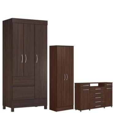 Imagem de Guarda Roupa Solteiro Wind Com Multiuso Golden Com Cômoda London Café 