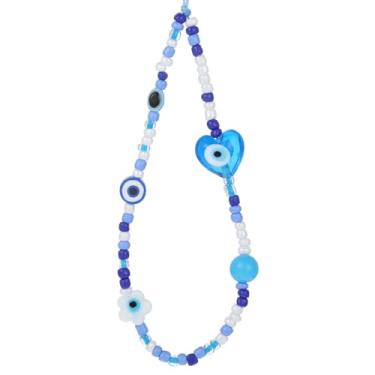 Imagem de IANFAN Amuleto de telefone com contas de olho turco, alça de telefone com contas azuis, berloques de telefone feitos à mão, chaveiro para bolsa, câmera, telefone decoração