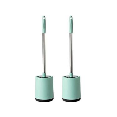 Imagem de Conjunto de escova de vaso sanitário, escova de vaso sanitário e suporte, montado na parede sem perfuração, conjunto de limpeza de vaso sanitário criativo para banheiro (cor: 2 peças branco) (2 peças