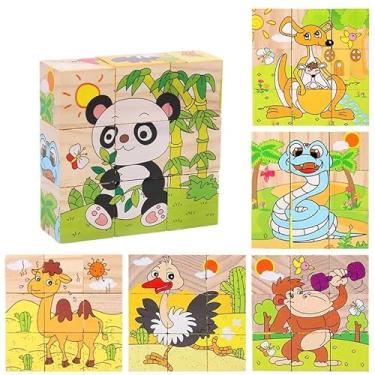 Imagem de Brinquedo Educativo Blocos de Madeira para Bebê e Crianças – Cubo Quebra-Cabeça 6 Lados Interativo, Jogo de Encaixe, Aprendizagem Precoce e Cognição (Animal - opção 2)