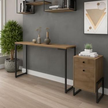 Imagem de Aparador Porto Moderno 120x30cm com Estrutura em Aço e Tampo MDP para Sala e Escritório (Castanho)