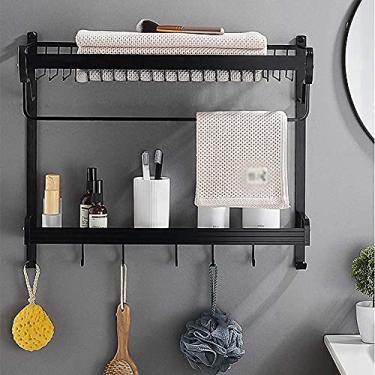 Imagem de pcagfaajmh Rack de armazenamento multifuncional montado na parede para banheiro, toalheiro, organizador de chuveiro, prateleira de toalha, barra de toalha, ganchos de toalha, para exibição de