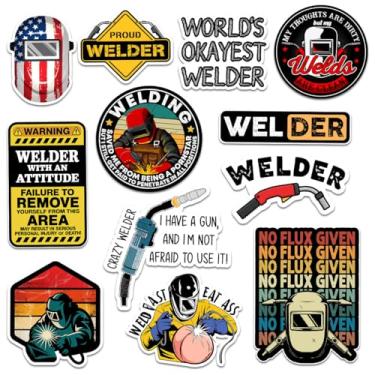 Imagem de 12 peças de adesivos engraçados de soldador soldagem comerciante humor designs presentes para soldadores trabalhadores estudantes amigos para laptop garrafa de água copo caderno diário scrapbook capa