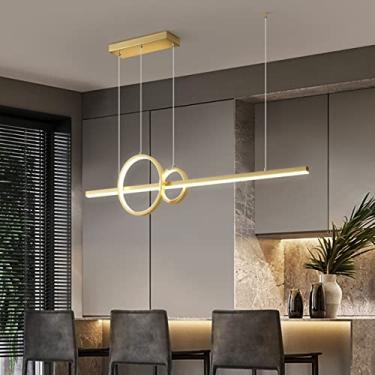 Imagem de Luminária pendente moderna de LED para mesa de jantar, com altura ajustável, ideal para sala de jantar, quarto, escritório e sala de estar (dourada, 90 cm de comprimento).