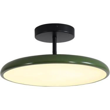 Imagem de Luminária de teto vintage verde, contemporânea, em metal preto, estilo moderno de meados do século, para hall de entrada, semi-embutida, com LED.