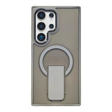 Imagem de POYUFRG Capa magnética para Samsung Galaxy S26 Ultra/S26 Plus/S26, capa de telefone translúcida fina fosca com capa de suporte dobrável, cinza, S26 Plus