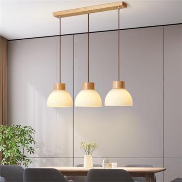 Imagem de Luminária pendente vintage de madeira com 3 chamas, estilo boho, com soquete E27, estilo retrô, ideal para mesa de jantar, sala de jantar, cozinha, café, bar e sala de estar.