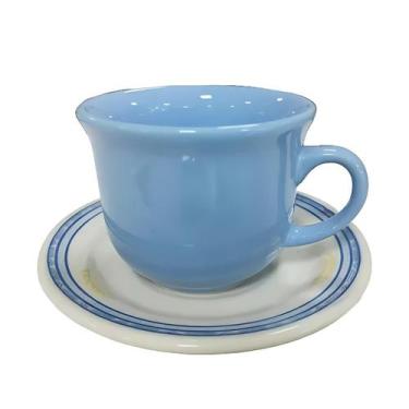 Imagem de Xícara De Chá Café Com Pires 200ml Grano Cerâmica Decorada Azul Grande