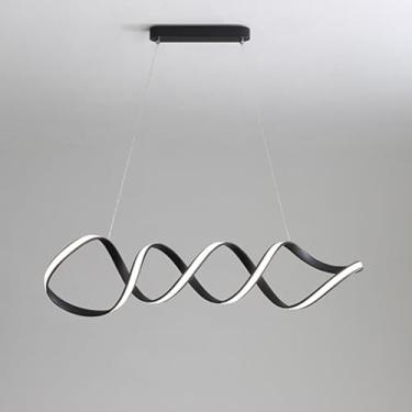 Imagem de Lustre de mesa de jantar moderno com LED, luminária pendente regulável para sala de estar com controle remoto, design ondulado, altura ajustável, ideal para sala de jantar e quarto (preto, 1