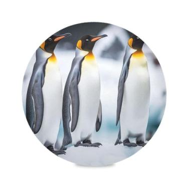 Imagem de STAYTOP Pinguins em pé em um bloco de gelo jogo americano redondo 6 peças, tapetes de mesa antiderrapantes fáceis de limpar para casa cozinha churrasco festa decoração de mesa