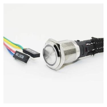 Imagem de PC Host Start Restart LED interruptor de botão de metal PC DIY 12 mm 16 mm 19 mm 22 mm com cabo de placa mãe de 60 cm interruptor de alimentação PC (prata PC reiniciar, 19MM_RED)