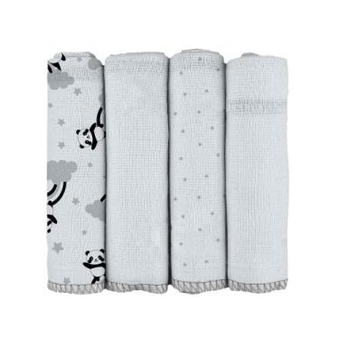 Imagem de Pano de Boca para Bebê 34cm x 34cm Bublim - Petit, Panda Cinza