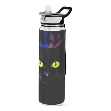 Imagem de Burbuja Garrafa de água Black Cat de 940 ml com tampa de palha, à prova de vazamento e livre de BPA para academia, esportes ao ar livre