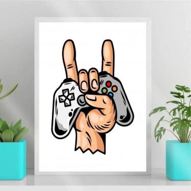 Imagem de Quadro Gamer Mão c/ Controle Joystick 45x34cm - Vidro