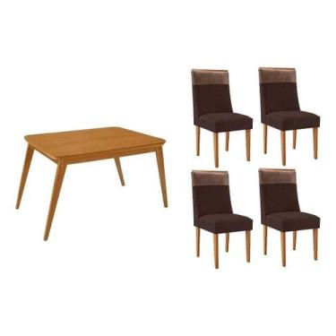 Imagem de Sala Jantar Mesa Havana Tampo Curvo 120cm+4 Cadeiras Jaspe Madeira Nat