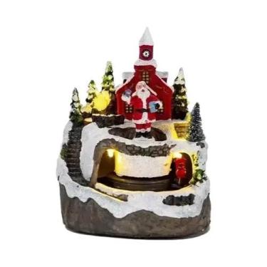 Imagem de Casas De Natal Musicais Iluminadas Com LED Rotativas Com Trem Decorati