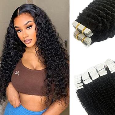 Imagem de Fita encaracolada Kinky em extensões de 50 cm #1B Fita encaracolada preta natural em extensão de cabelo humano 100% real 40 peças 100 g/conjunto de extensões de cabelo com cola adesiva dupla face para