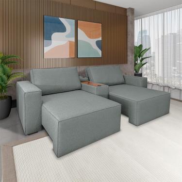 Imagem de Sofá Decorativo Automatizado Shogun 232cm Reclinável 6 Posições Retrátil c/Console Central Entrada USB Bluetooth Linho Cinza G33 - Gran Belo