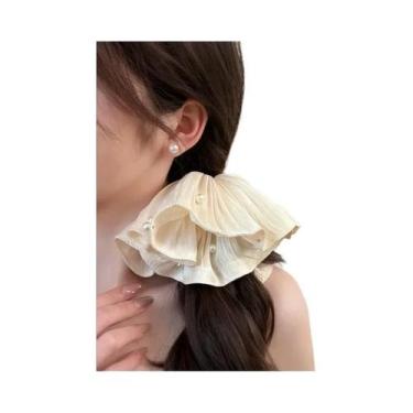 Imagem de Faixa De Cabelo Super Fofa Com Pérolas E Tela Plissada, Acessório Flor