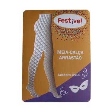 Imagem de Meia Calça Arrastão Branca Tamanho Único Festive
