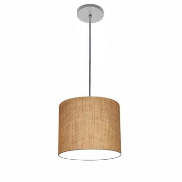 Imagem de Lustre Luminária Pendente Vivare Free Lux Pe-4105cz Cúpula Em Tecido 20x22cm Palha Canopla Cinza E Fio Cristal