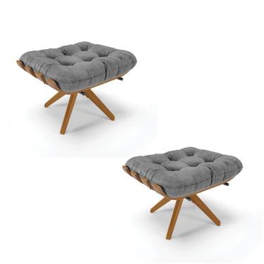 Imagem de Kit 02 Puffs Giratório Costela Linho Base Madeira Grafite