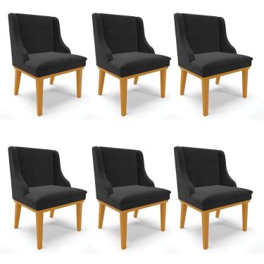 Imagem de Kit 06 Cadeiras De Jantar Veludo Preto Madeira Castanho