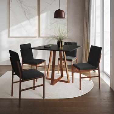 Imagem de Conjunto De Jantar Mesa Mônaco 90cm Tampo Preto Com 4 Cadeiras Pretas Base Cobre Preto
