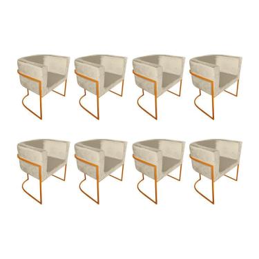 Imagem de Kit 8 Poltronas Decorativa Sala De Estar Base De Ferro Cobre Veludo Bege