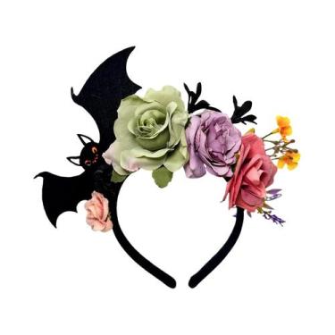 Imagem de Faixas De Cabelo De Morcego Preto Para Halloween Com Decoração De Rosa