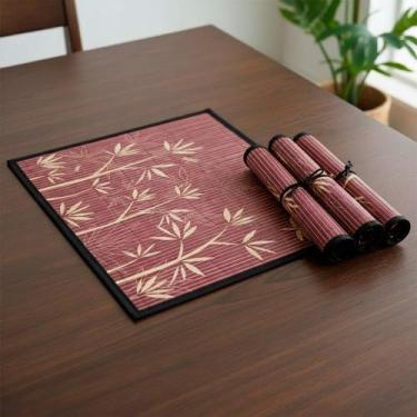 Imagem de Kit 4 Jogo de Mesa Americano Mimo Style Bambu Retangular Marrom Floral