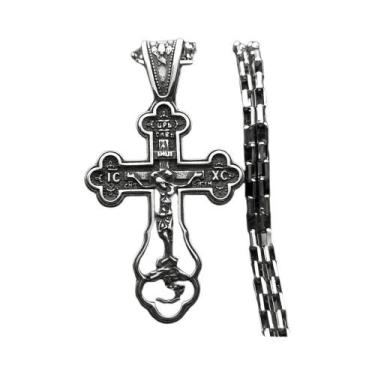 Imagem de Colar Com Pingente Crucifixo De Jesus Em Aço Inoxidável Cor Prata Para