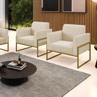 Imagem de Kit 2 Poltronas Base Industrial Alta Dourado Marisa Corino Bege D03 - D'Rossi