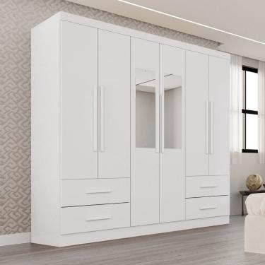 Imagem de Guarda-roupa Casal com Espelho 6 Portas 4 Gavetas Texas Premium Branco