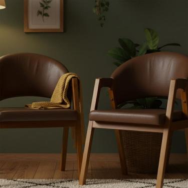 Imagem de Kit 2 Cadeiras Sala de Jantar Premium com Braco Madeira Macica Movellu Home