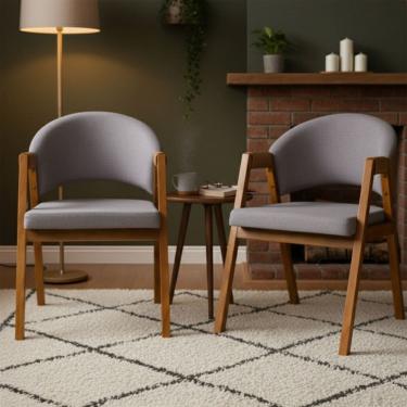 Imagem de Kit 2 Cadeiras Sala de Jantar Premium com Braco Madeira Macica Movellu Home