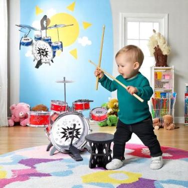 Imagem de Bateria Cavaco Infantil Mini Tambor Musical Guitarra Microfone Baqueta
