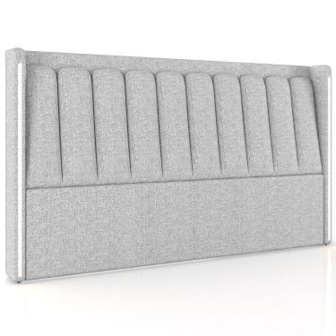 Imagem de Cabeceira Cama Box Queen Estofada Com Led 160cm Moan P05 Linho Cinza Claro - Lyam Decor