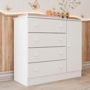 Imagem de Cômoda Infantil 4 Gavetas com Porta Fraldário Lia 100% MDF Branca