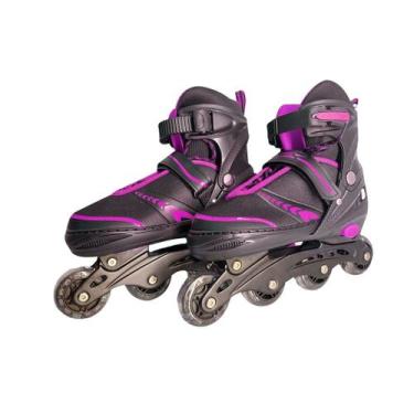 Imagem de Patins Infantil Ajustável Com Luz LED BH Store 31-34 - Baby Style, Ros